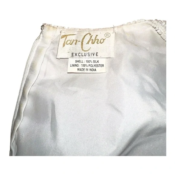 Vintage Rare Tan Chho Solid White Beaded Sequins Evening Top Approx Size XL - Picture 6 of 9